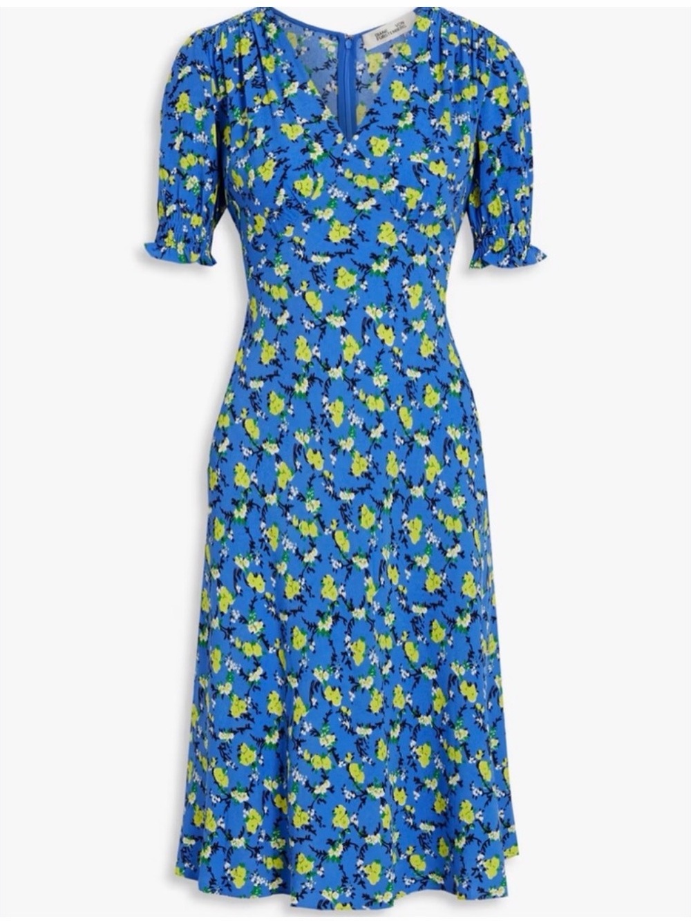 DIANE  VON FURSTENBERG JENNA Floral Midi Dress with Puff Sleeves